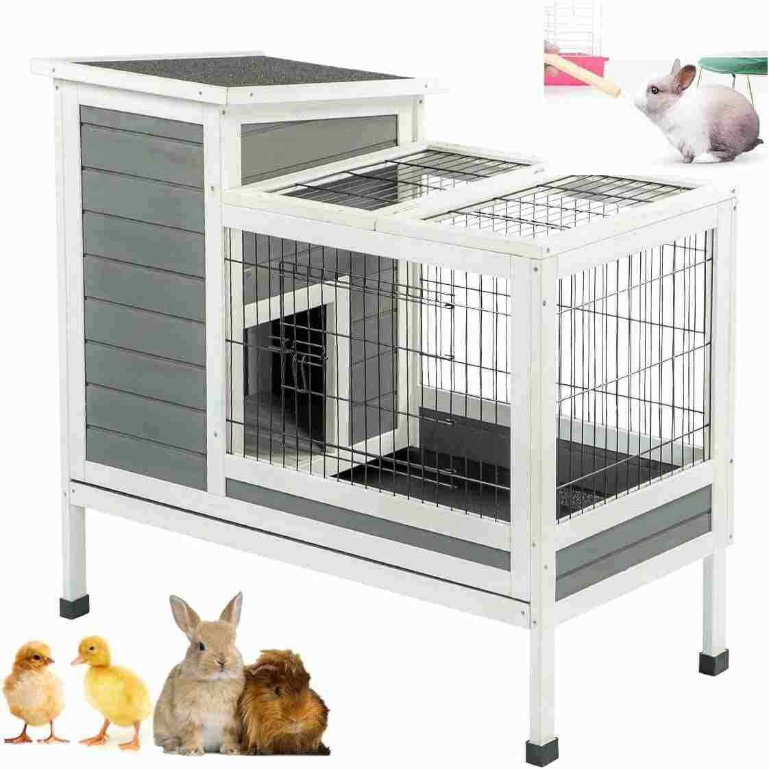 Aoxun 2 Story Rabbit Hutch OutdoorIndoor Bunny Cage